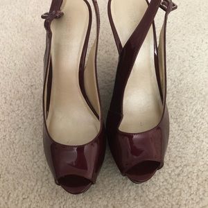 Nine West red lacquered wedge heels